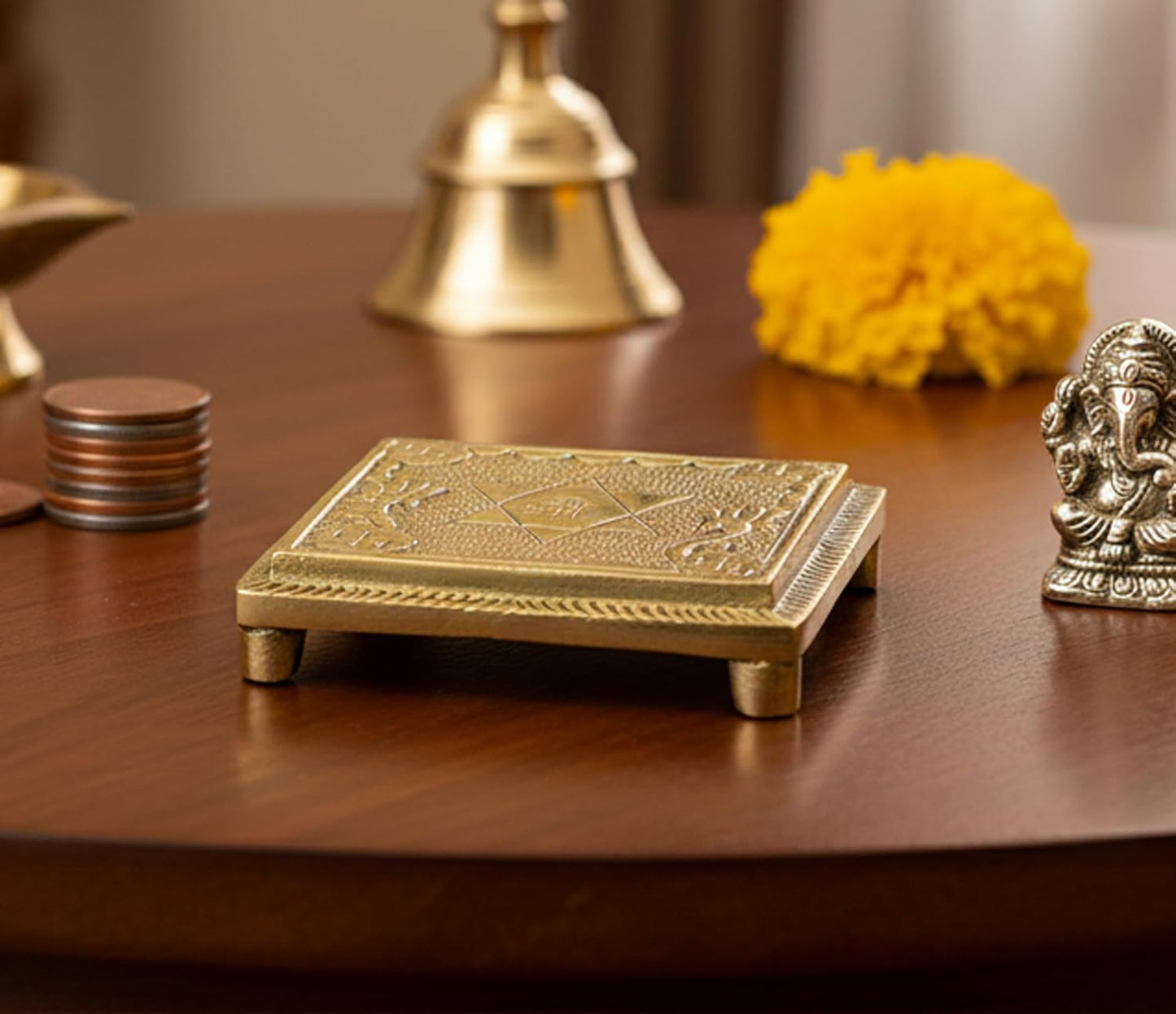 eSplanade Brass Pooja Mandir Chowki God's Stool - Puja Articles - 2.6" Inches (Very Small)