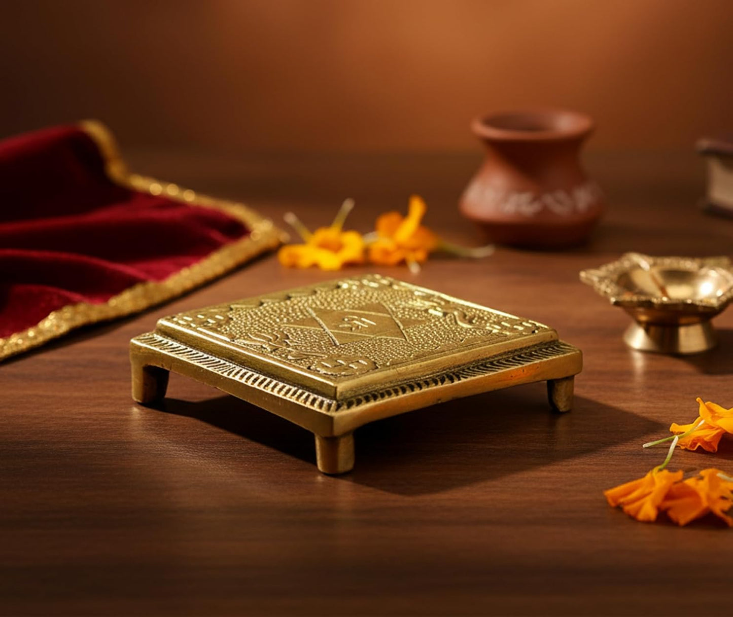 eSplanade Brass Pooja Mandir Chowki God's Stool - Puja Articles - 2.6" Inches (Very Small)