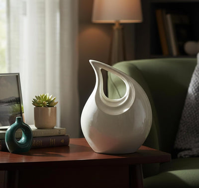 eSplanade Metal Cremation Urn Memorial Jar Pot Container | Full Size Urn for Ashes Funeral Burial | Teardrop Urns | Grey & white- 10" Inches