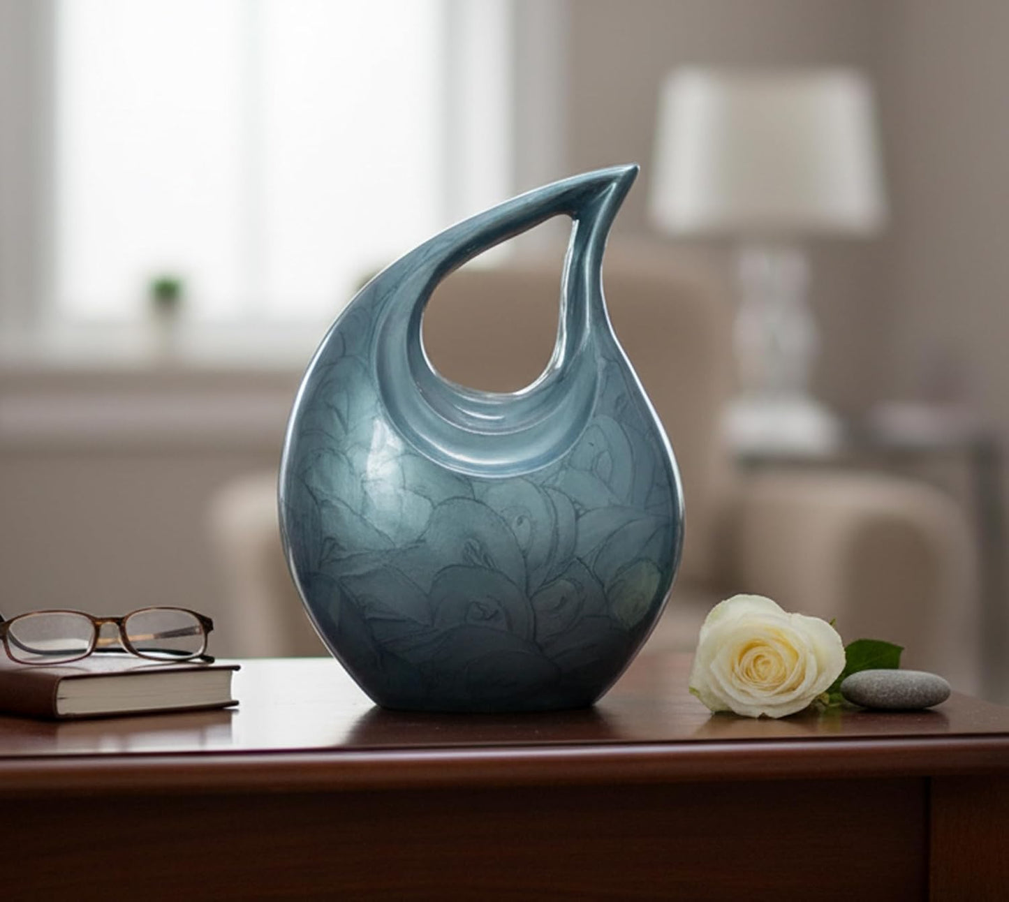 eSplanade Metal Cremation Urn Memorial Jar Pot Container | Full Size Urn for Ashes Funeral Burial | Teardrop Urns | Grey & white- 10" Inches