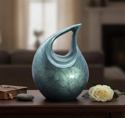 eSplanade Metal Cremation Urn Memorial Jar Pot Container | Full Size Urn for Ashes Funeral Burial | Teardrop Urns | Grey & white- 10" Inches