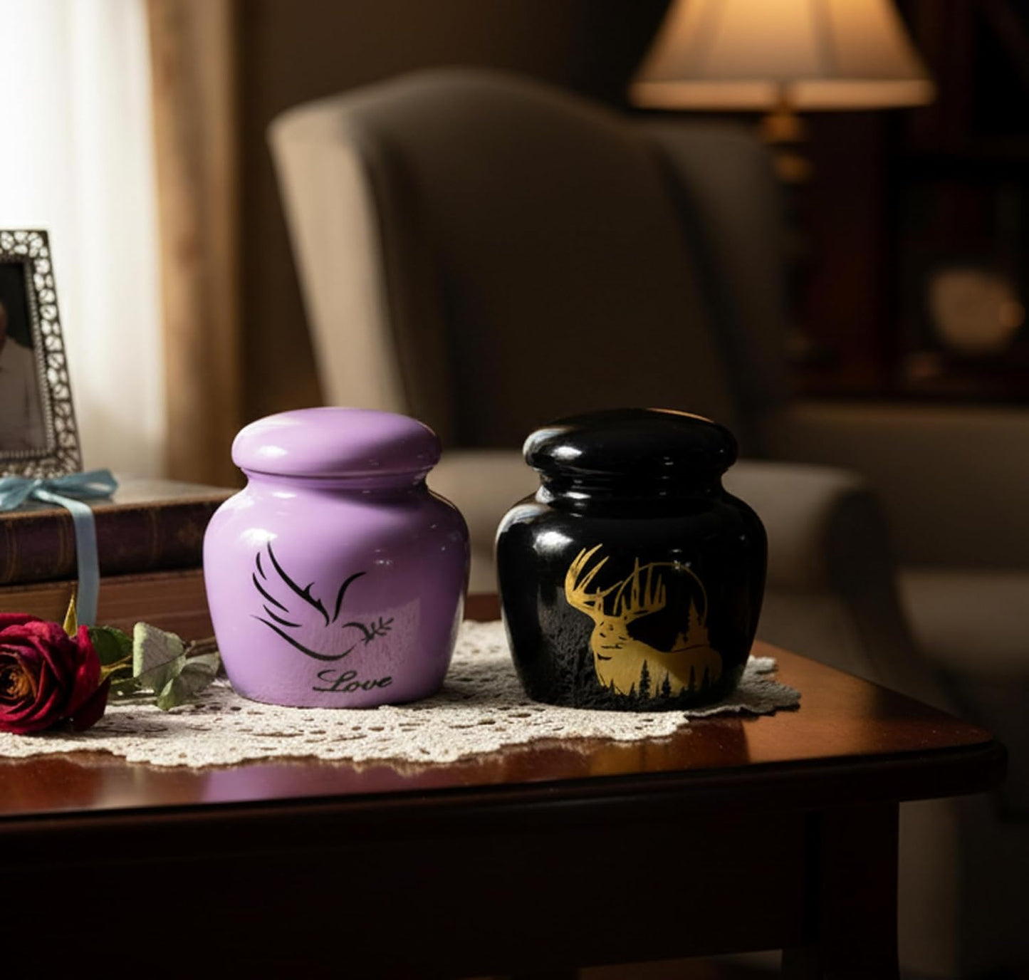 eSplanade Metal Mini Cremation Urn Keepsake Memorial Jar Pot Container | Small Urn for Funeral Ashes Burial | Printed Metal Keepsake