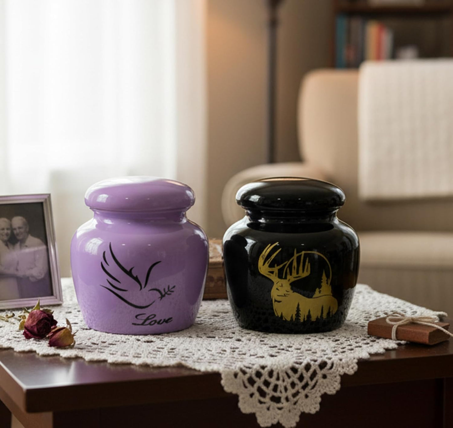 eSplanade Metal Mini Cremation Urn Keepsake Memorial Jar Pot Container | Small Urn for Funeral Ashes Burial | Printed Metal Keepsake