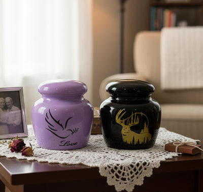 eSplanade Metal Mini Cremation Urn Keepsake Memorial Jar Pot Container | Small Urn for Funeral Ashes Burial | Printed Metal Keepsake