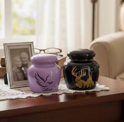 eSplanade Metal Mini Cremation Urn Keepsake Memorial Jar Pot Container | Small Urn for Funeral Ashes Burial | Printed Metal Keepsake