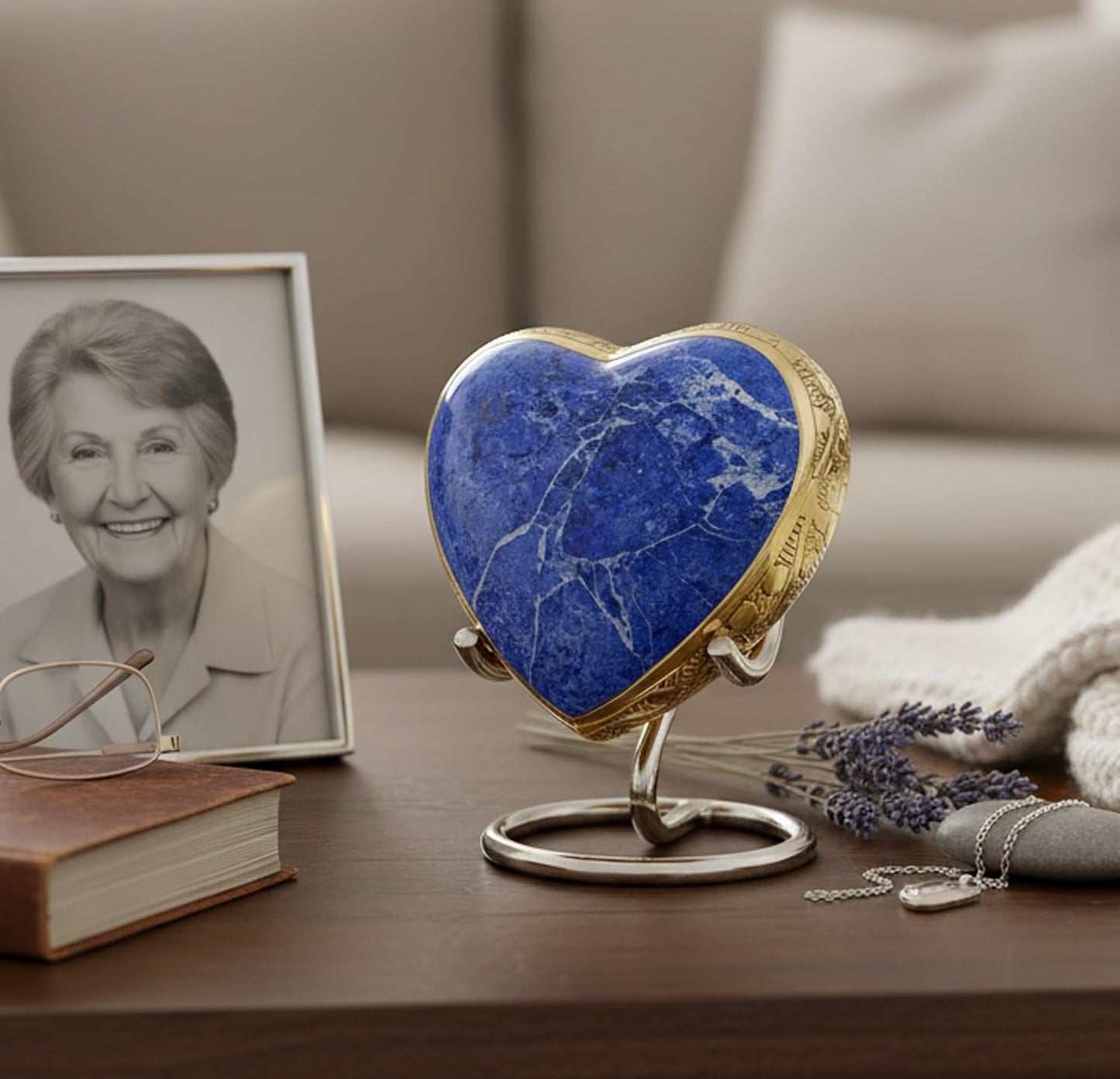 eSplanade Metal Mini Cremation Urn Heart-shaped Keepsake Memorial Jar Pot Container | Small Urn for Funeral Ashes Burial | Wave Textured Metal Keepsake with Stand | Multicolor