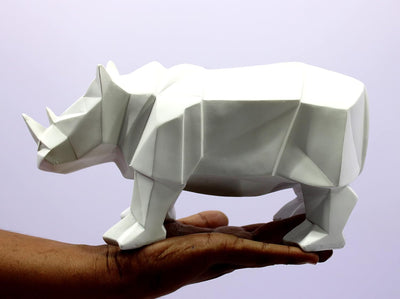 ESPLANADE Resin Rhinoceros Rhino Sculpture Figurine Showpiece | Decorative Items - Home Decor | White - 10" Inches Length