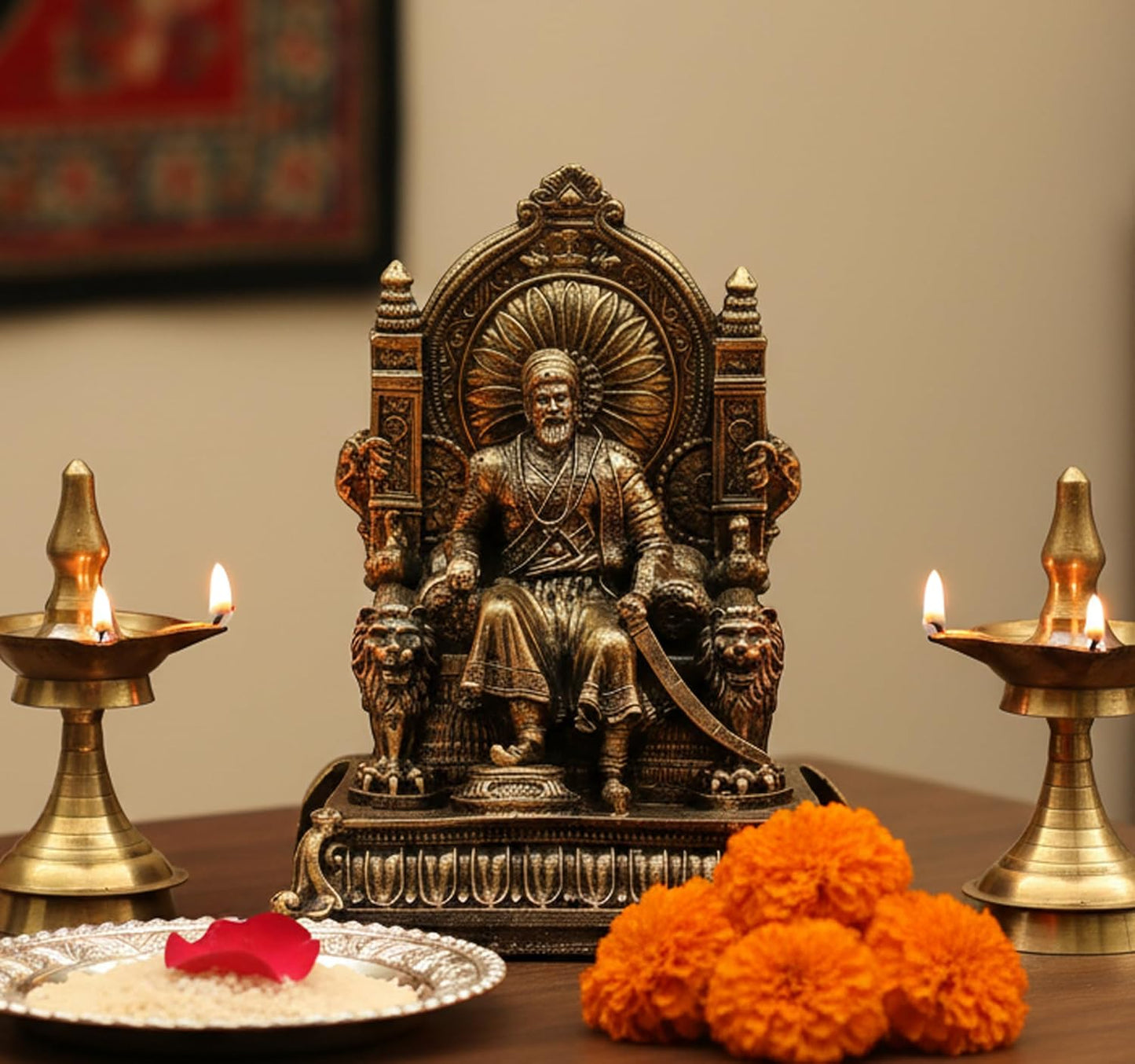 eSplanade Resin Chhatrapati Shivaji Maharaj Statue Idol Sculpture Showpiece Figurine Murti - Golden - 5" Inches