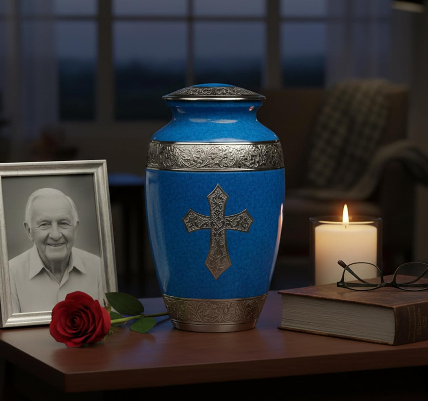 eSplanade Brass Cremation Urn Memorial Jar Pot Container | Full Size Urn for Funeral Ashes Burial | Holy Cross Printed Urn | Black - 10" Inches