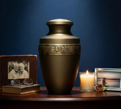 eSplanade Brass Cremation Urn Memorial Jar Pot Container | Full Size Urn for Funeral Ashes Burial | Engraved Metal Urn |