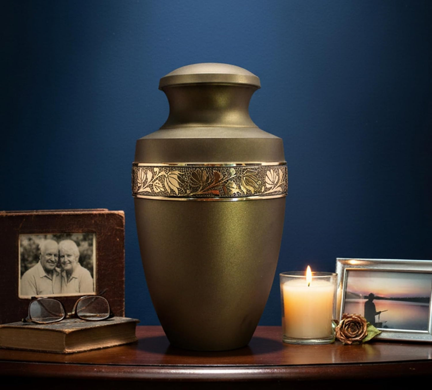eSplanade Brass Cremation Urn Memorial Jar Pot Container | Full Size Urn for Funeral Ashes Burial | Engraved Metal Urn |