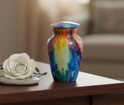 eSplanade Metal Mini Cremation Urn Keepsake Memorial Jar Pot Container | Small Urn for Funeral Ashes Burial | Printed Metal Keepsake | Wave Multicolor - 3" Inches