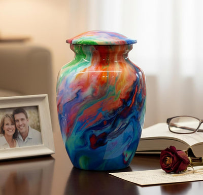 eSplanade Brass Cremation Urn Memorial Jar Pot Container | Medium Size Urn for Funeral Ashes Burial | Engraved Metal Urn | Multicolor- 6" Inches