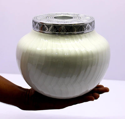 ESPLANADE Metal Tealight Cremation Urn Memorial Human Ashes Container Jar Pot | Tealight Candle Cavity | Burial Funeral Urns |Keepsake for Ashes | White - 8" Inches