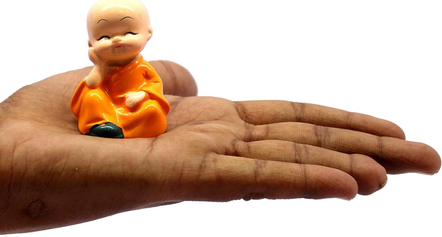 eSplanade Resin Smiling Happy Baby Buddha Monk Statues - Set of 4 | Feng Shui Monk Figurine Showpieces | Home D�cor - Car Dashboard | Multicolour - 2" Inches (Small)