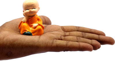 eSplanade Resin Smiling Happy Baby Buddha Monk Statues - Set of 4 | Feng Shui Monk Figurine Showpieces | Home D�cor - Car Dashboard | Multicolour - 2" Inches (Small)