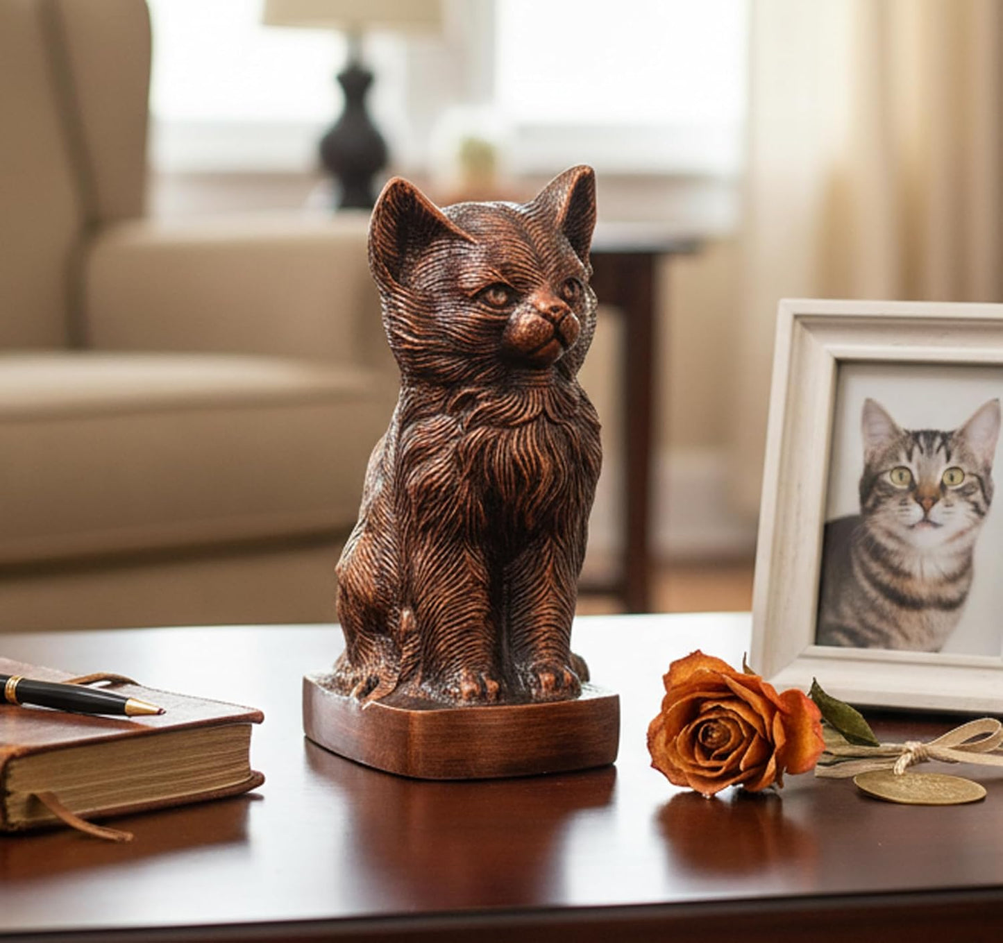 ESPLANADE- Cat kitten shape cremation urn | Memorial Human Ashes Container Jar Pot | Burial Funeral Urns | Copper- Size - 9 inches.