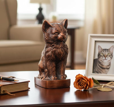 ESPLANADE- Cat kitten shape cremation urn | Memorial Human Ashes Container Jar Pot | Burial Funeral Urns | Copper- Size - 9 inches.