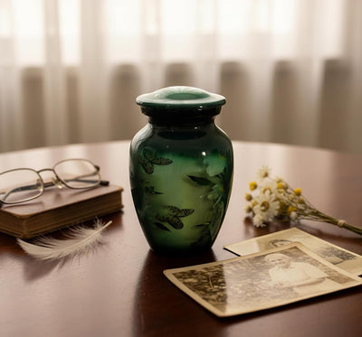 eSplanade Mini Cremation Urn Memorial Jar Pot Container | Small Metal Urn for Funeral Ashes Burial | Wolves with Moon Printed Metal Keepsake | Black - 4.5" Inches