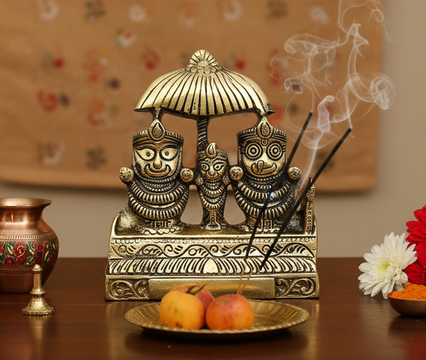 eSplanade Brass Lord Puri Jagannath, Balaram and Subhadra maa Idol for Decor Idol Murti Statue - 2.75 & 5.25 inches