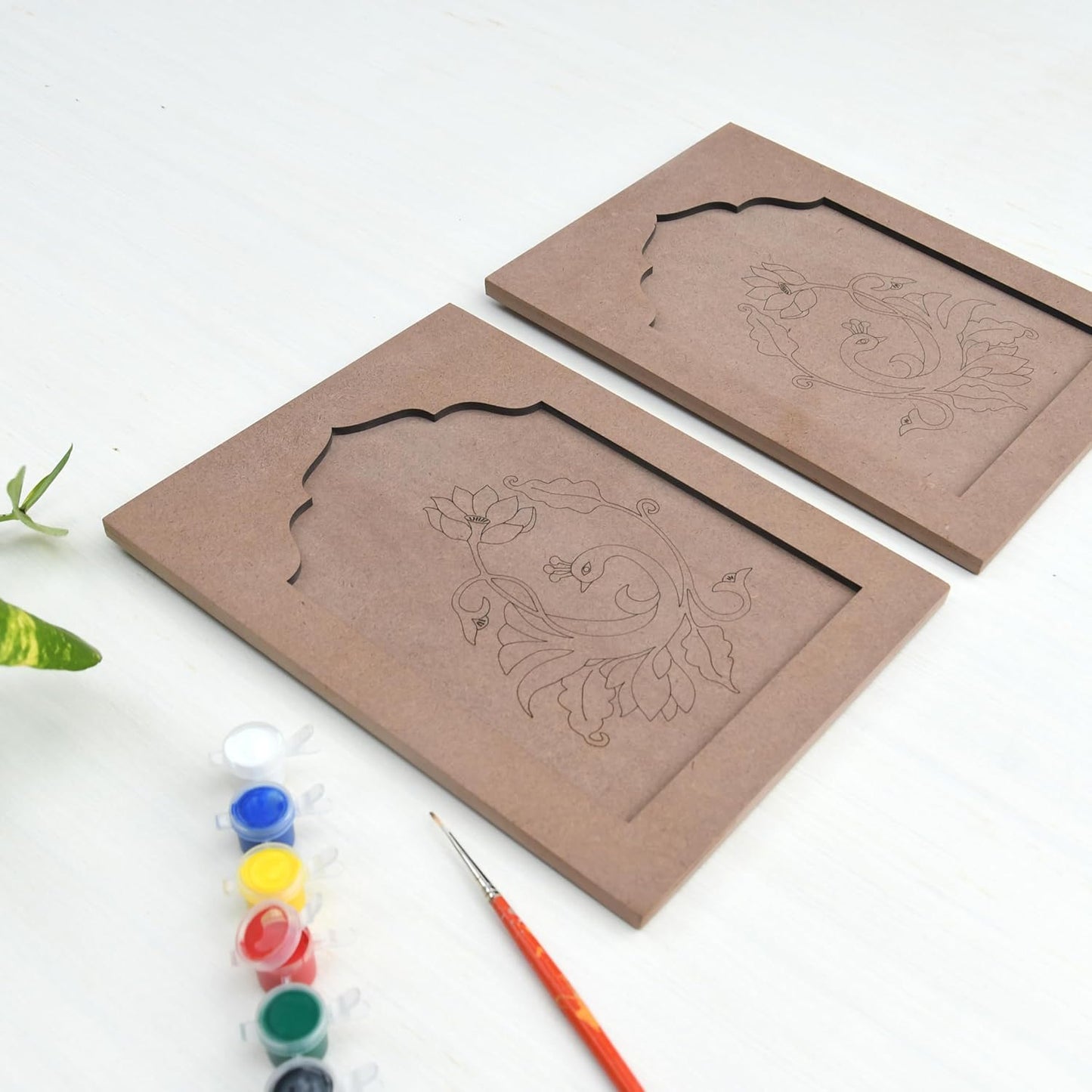 IVEI MDF DIY Jharokha Wall Decor - Set of 2, 8x11 - Paint & Decorate for Crafts & Decoupage - Durable, Easy Assembly with Hanging Hook - for Crafters (Medium - Pre Marked)