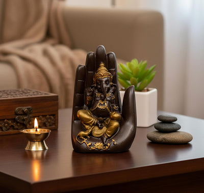 eSplanade Ganesha Showpiece for Home Decor | Resin Palm Ganesha Statue for Living Room, Office Table | Antique Idol & Figurine for Room Decor | Housewarming Gifts