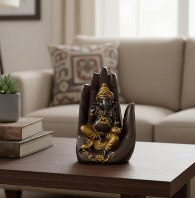 eSplanade Ganesha Showpiece for Home Decor | Resin Palm Ganesha Statue for Living Room, Office Table | Antique Idol & Figurine for Room Decor | Housewarming Gifts