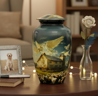 eSplanade Cremation Urn Memorial Human Ashes Container Jar Pot | Burial Funeral Urns | Pegasus Flying Horses House - 10" Inches (Full Size)