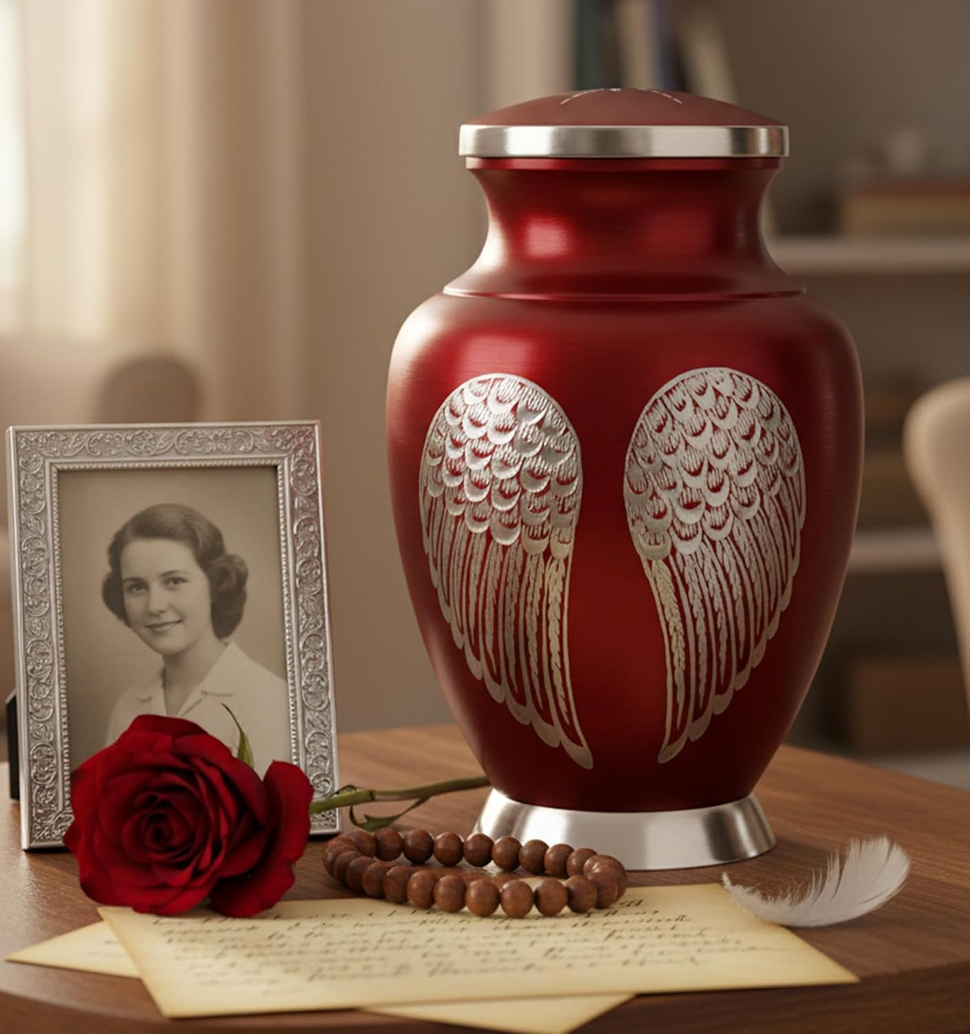 eSplanade Cremation Urn Memorial Human Ashes Container Jar Pot | Burial Funeral Urns | Angel Wings (Red, 10" Inches)