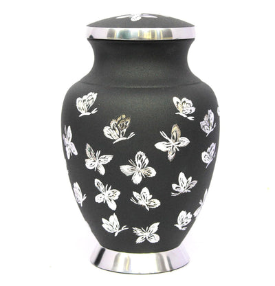 eSplanade Cremation Urn Memorial Human Ashes Container Jar Pot | Burial Funeral Urns | Black Butterflies - 10" Inches (Full Size)