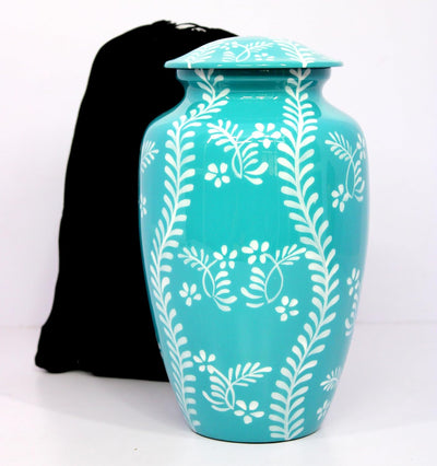 eSplanade Cremation Urn Memorial Human Ashes Container Jar Pot | Burial Funeral Urns | Teal Handmade Art - 10" Inches (Full Size)