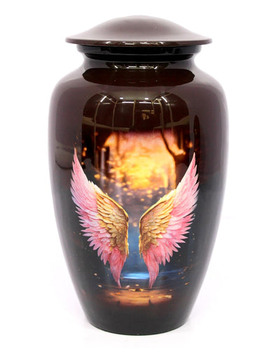 eSplanade Cremation Urn Memorial Human Ashes Container Jar Pot | Burial Funeral Urns | Brown Angel Wings - 10" Inches (Full Size)
