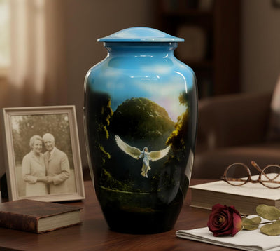 eSplanade Cremation Urn Memorial Human Ashes Container Jar Pot | Burial Funeral Urns | Angel Print - 10" Inches (Full Size)