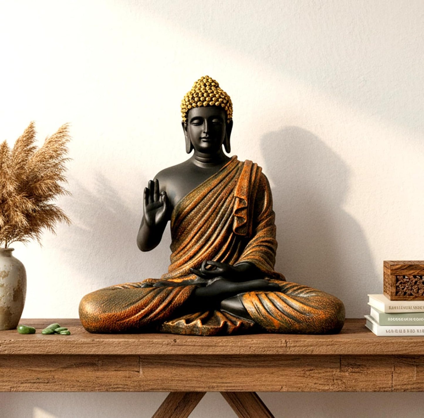 ESPLANADE Resin Meditating Buddha Showpiece | Home Decor | Idol Statue Figurine Murti | Tibetan Buddhist Statue - 14.5 Inches Height