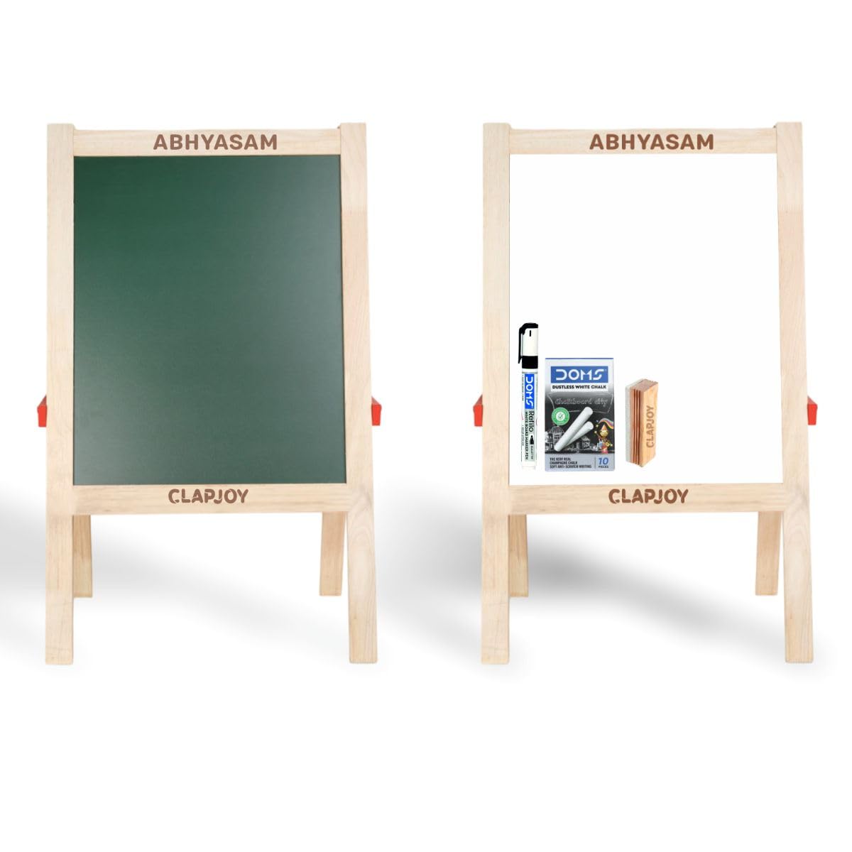 Clapjoy Abhyasam Wooden Double-Sided Small Easel Board for Kids – 9x12 inch Whiteboard & Black Board with Chalks, Duster & Markers | Fun Learning & Creativity (Small)