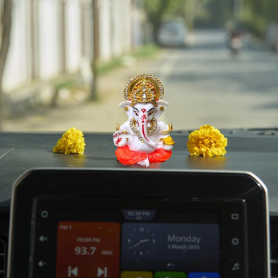 ESPLANADE Resin Ganesh Murti for Car Dashboard Ganesha Idol for Home Temple & Office Desk Décor, Ganpati Miniature Statue for Mandir (3.4" Inches)