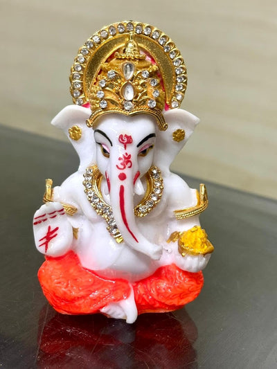 ESPLANADE Resin Ganesh Murti for Car Dashboard Ganesha Idol for Home Temple & Office Desk Décor, Ganpati Miniature Statue for Mandir (3.4" Inches)