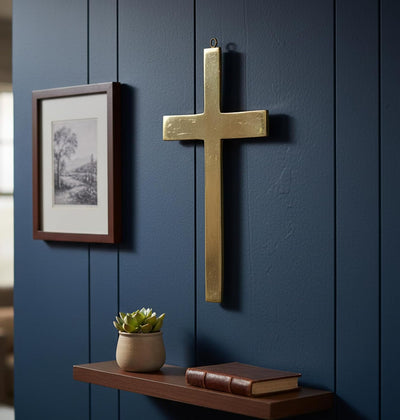 ESPLANADE Brass Jesus Christ Cross – Holy Cross, Antique Look Idol, Christian Cross for Prayer, Christmas Gifts, Home Office Décor, Housewarming Gifts