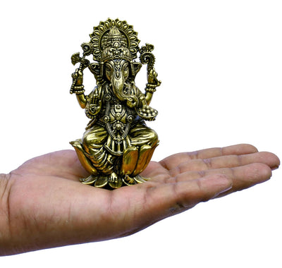 ESPLANADE Ganesh Idol for Home Décor, 4" Ganesha Sitting on Lotus Ganesha Idols, Brass Decoration Items for Home, Gurupurnima Gifts, Ganapati Murti for Pooja Room