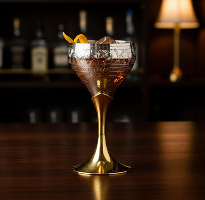 ESPLANADE Brass Engraved Wine Glass, Metal Goblet, Champagne Flutes, Royal Medieval Chalice Vintage Coupe, Diwali Gift, Wedding Anniversary Gift