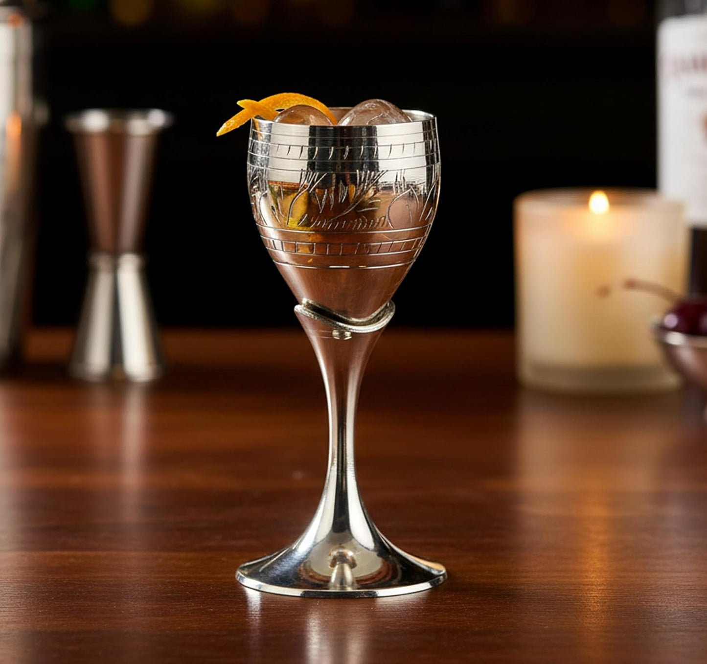 ESPLANADE Brass Engraved Wine Glass, Metal Goblet, Champagne Flutes, Royal Medieval Chalice Vintage Coupe, Diwali Gift, Wedding Anniversary Gift