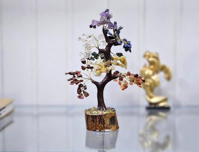 ESPLANADE Seven Chakra Agate Crystal Tree of Life for Good Luck, 200 Beads Positive Energy Home Décor for Living Room, House Warming Gifts, Feng Shui Table Decoration Items, Showpiece