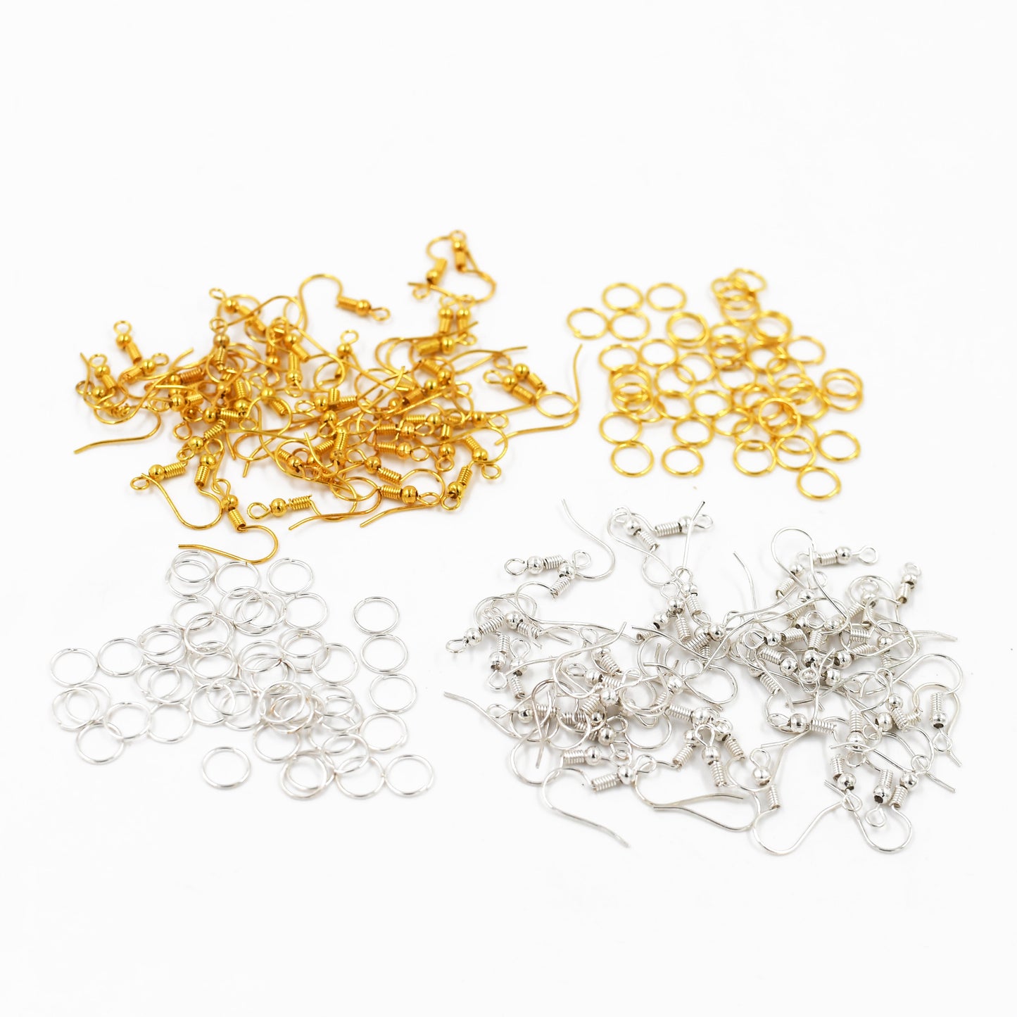 IVEI DIY Earring Hooks & Jump Rings for Jewellery Making – Bulk Pack | DIY Projects, Quilling & Craft | Ideal for Artists, Professionals, Kids (100 Silver+Golden)