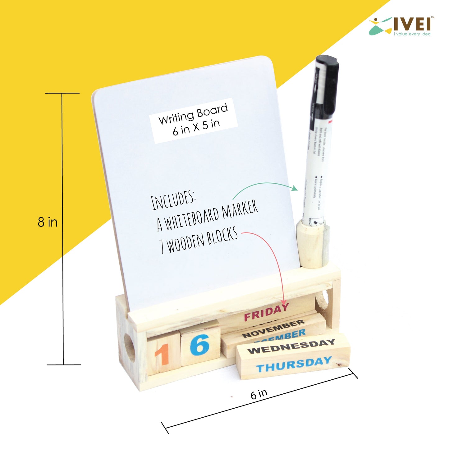 IVEI Wooden Endless Desk Calendar with White Board | Motivational Quote | Without Quote