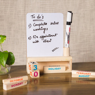 IVEI Wooden Endless Desk Calendar with White Board | Motivational Quote | Without Quote