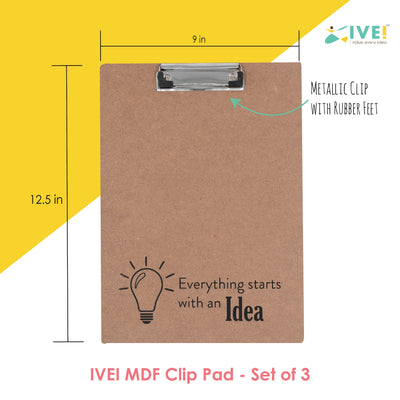 IVEI Clip Pad Writing Board | Examination Board, Drawing Pad & Note-Taking Board with Quotes | MDF A4 Plain - Set of 3 | School, Office and Home use