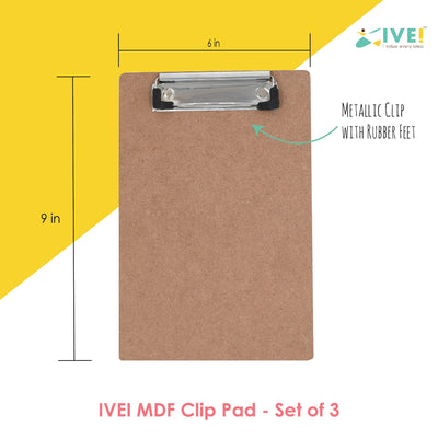 IVEI Clip Pad Writing Boards | Examination Board, Drawing Pad & Note-Taking Board | MDF A5 Plain - Set of 3 | School, Office and Home use (Plain Set 3)