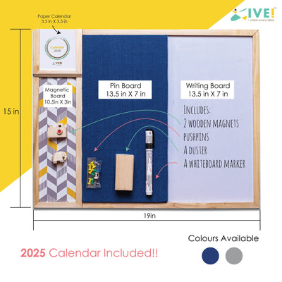 IVEI Combination Board - Pin and White Board Combo - Dry Erase - Bulletin - Metal Board - Calendar | All Purpose to-do Boards for Office, School, Home | 15inX19in (BIG)