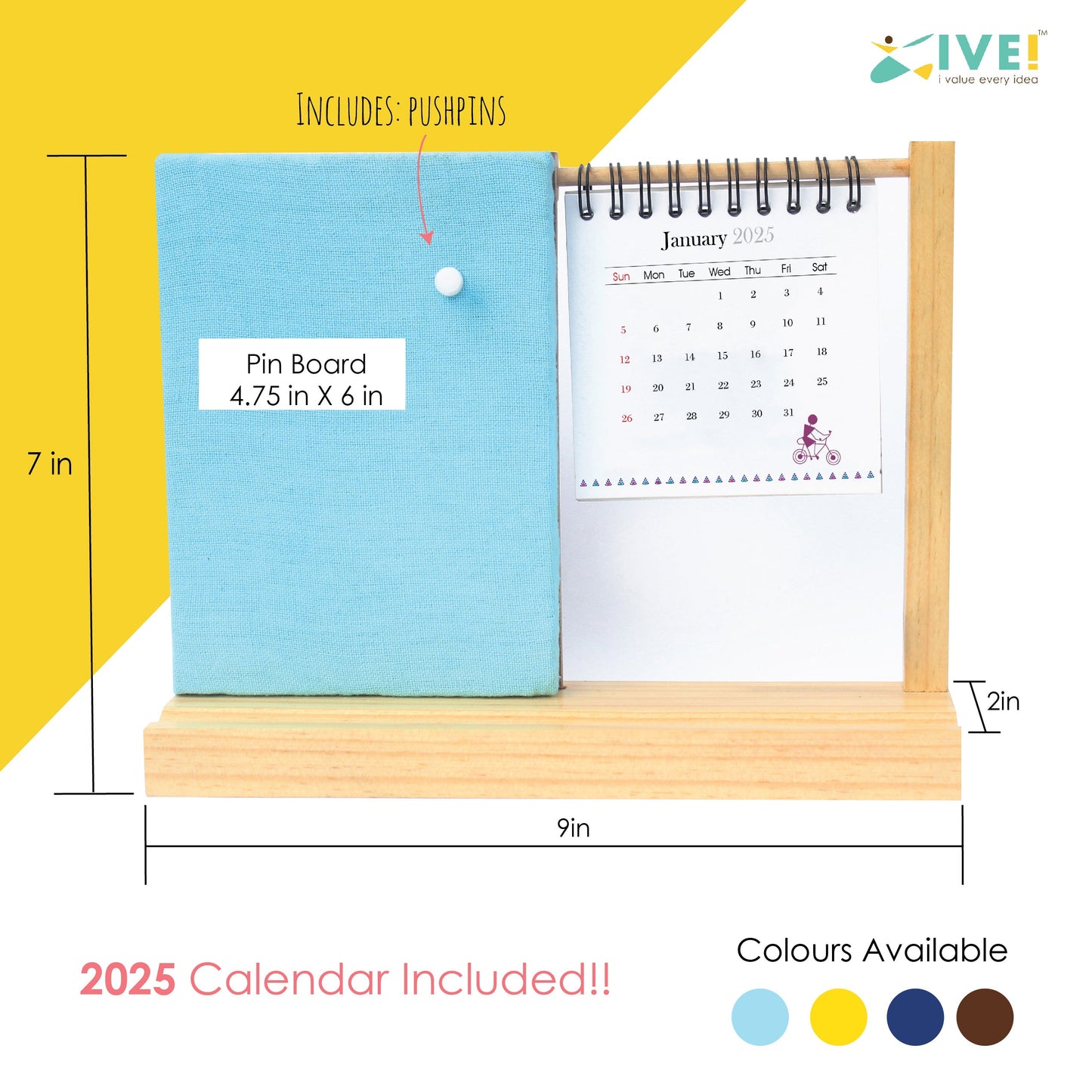 IVEI Warli Desk Calendar with Pin Board - Desk Organizer - Utility Desktop Calendar - Table Top Calendar Set - Desk Calendar Holder with Pin Board for Home, Office Desk Decor, Study Room