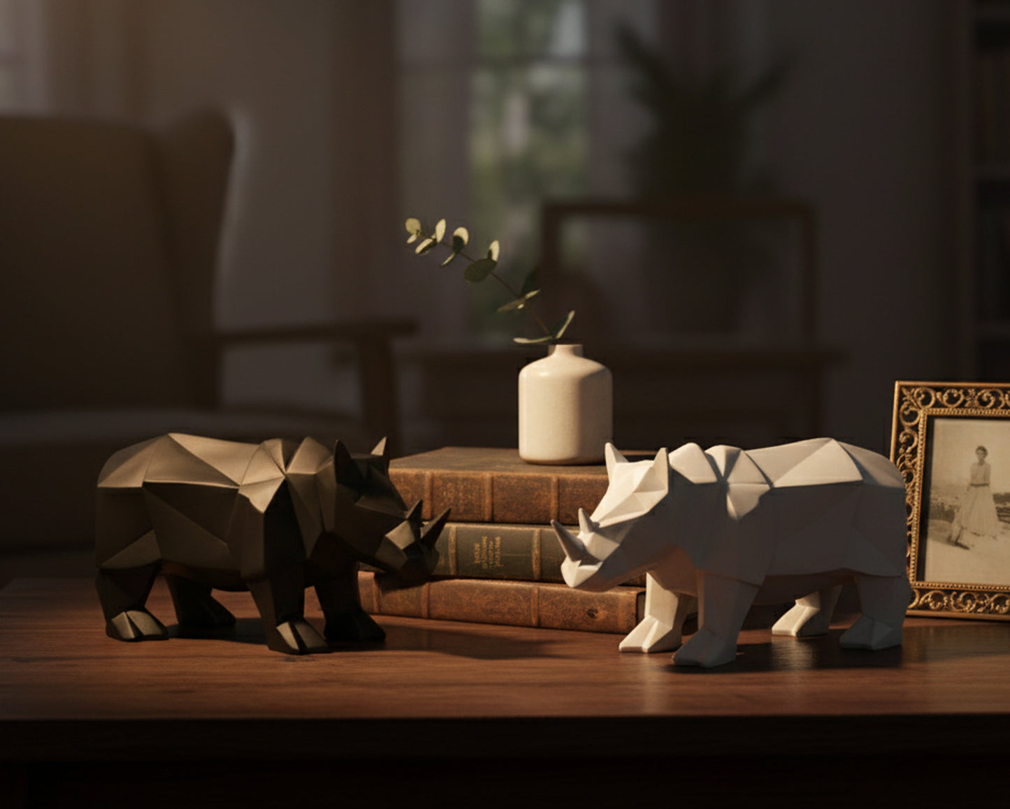 eSplanade Resin Rhino Rhinoceros Sculpture Figurine Showpiece | Decorative Items - Home Decor | Black - 10" Inches Length